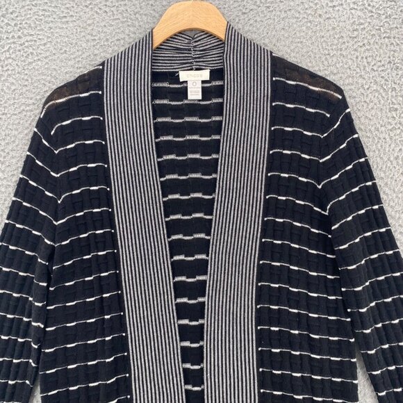 Chicos Sweater Womens 0 US Small Black White Striped Knit Cardigan Open Front - Picture 2 of 9